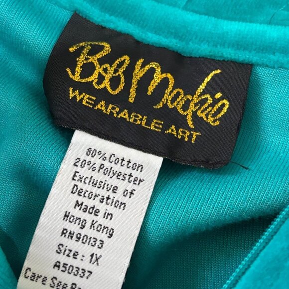 Bob Mackie Wearable Art Womens Velour Zip Up Hoodie Jacket Plus Sz 1X Turquoise - Picture 5 of 7